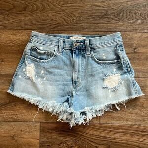 Hollister Denim Shorts Size 3/26 Hi-Rise Cutoff Distressed Bleached Frayed Boho
